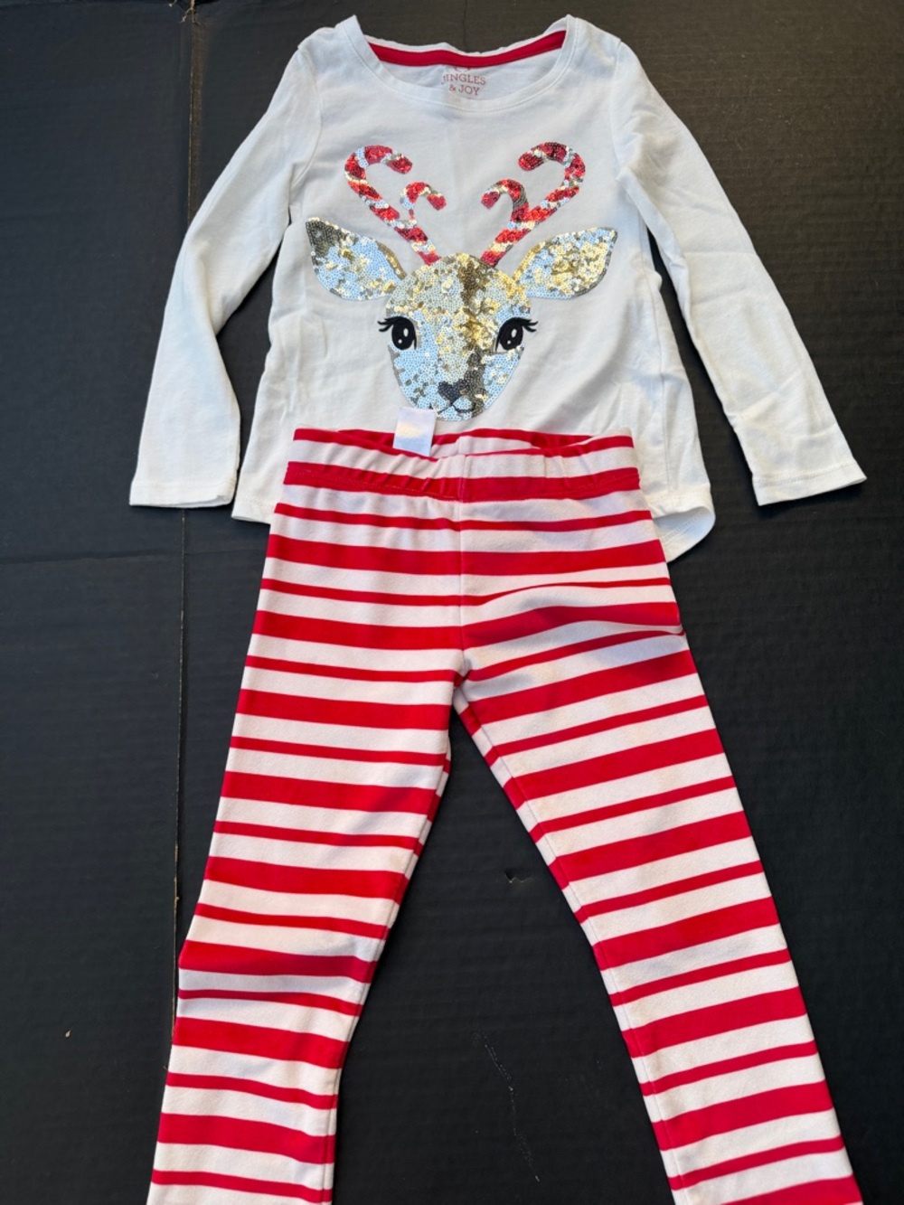 Sequin Reindeer girls Set - White & Red Size 4
